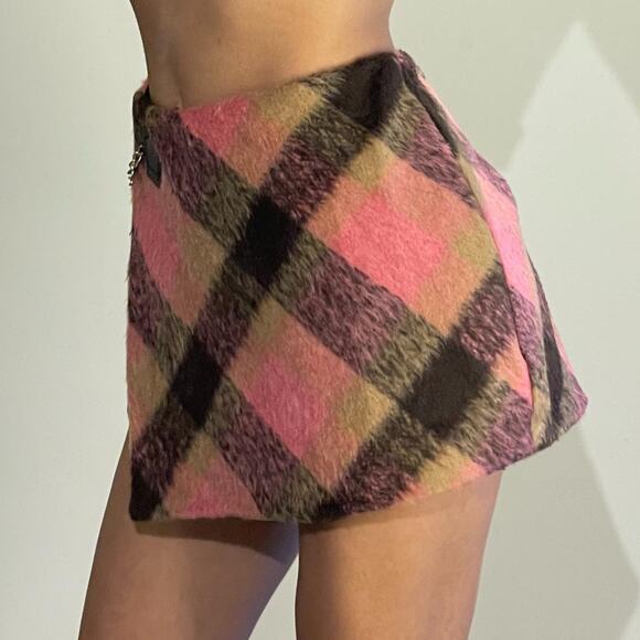 Brown and Pink Plaid Mini Skort M - Picture 3 of 6